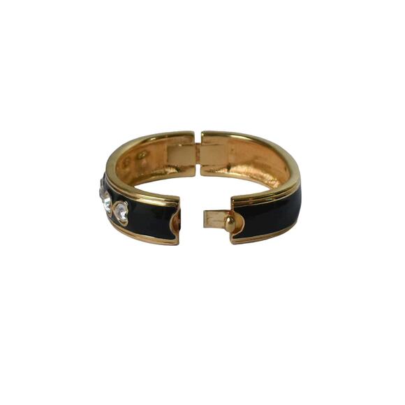 1990s Swarovski Swan Gold Enamel Heart Crystals Statement Hinged Bangle Bracelet - Picture 6 of 8